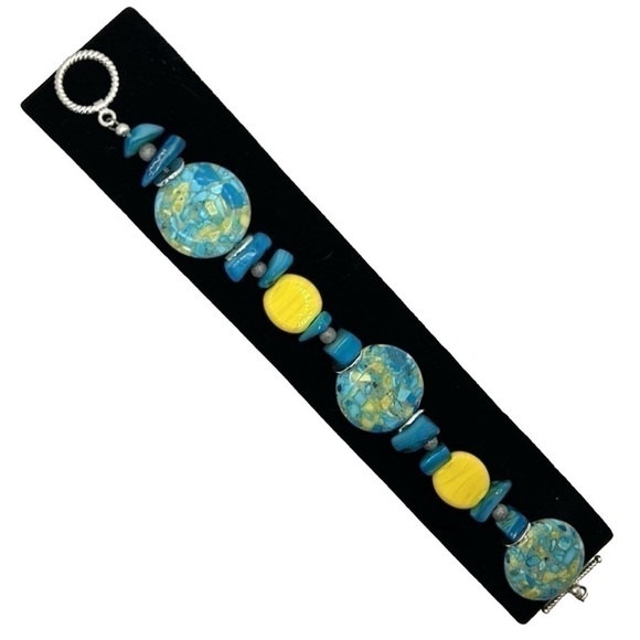 Handmade Yellow & Turquoise Bracelet - Picture 1 of 5